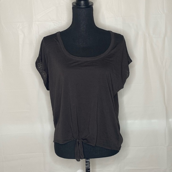 Chaser Women’s Tie Front Scoop Neck Cap Sleeve Dolman Tee Black Top Size M - Picture 3 of 6